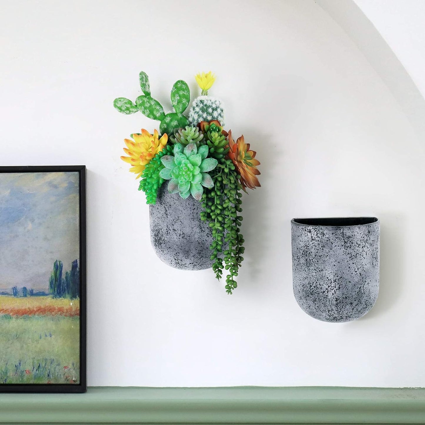 LA JOLIE MUSE Wall Hanging Planters for Indoor Plants，Hanging Flower Pots for Air Plants Succulent, Set of 2, 6 Inch, Rock Gray