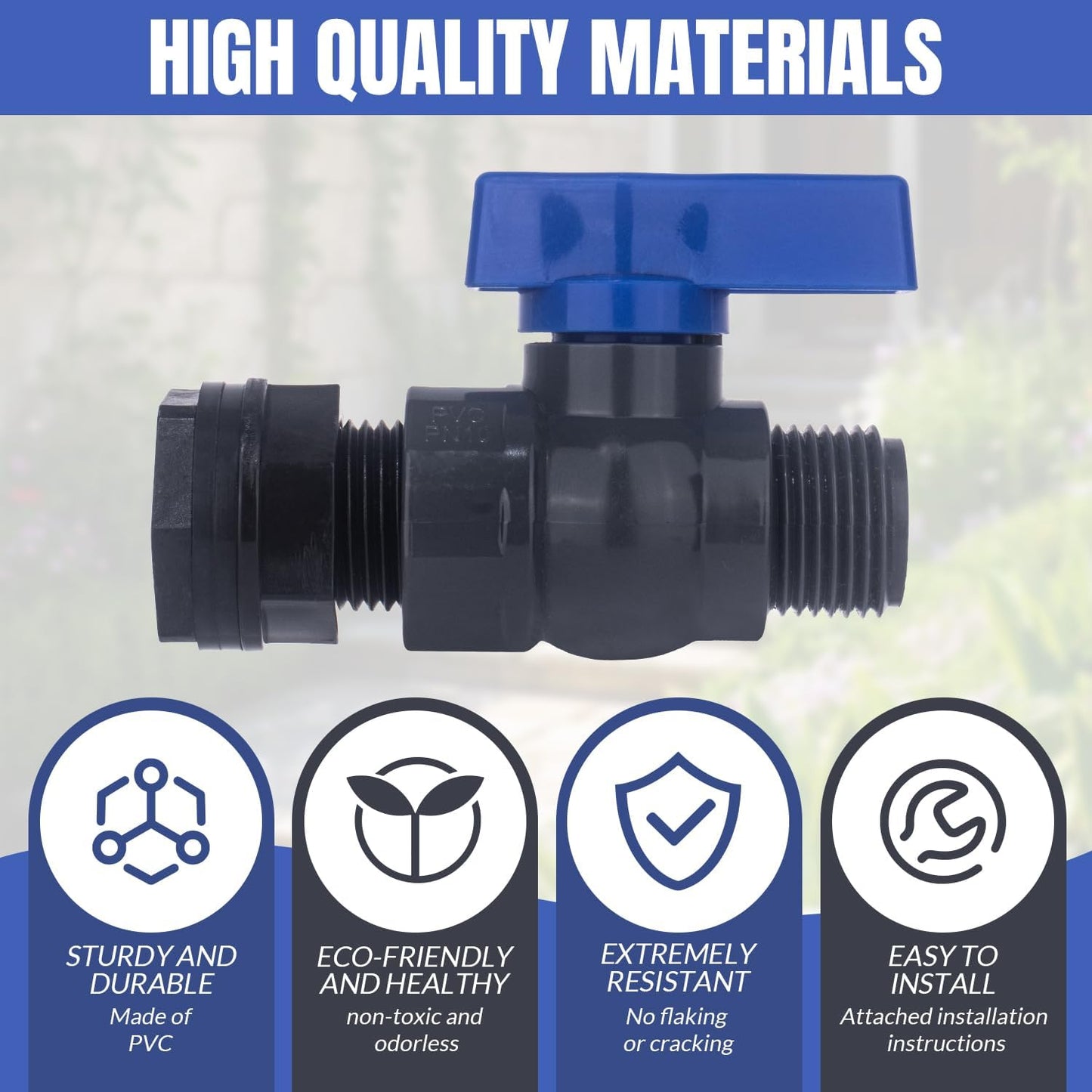 PVC Rain Barrel Spigot Kit 2 Pack 3/4" GHT Garden Diverter Kit With Bulkhead Fitting Garden Hose Faucet Thread Ball Valve for Water Adapter Tanks, Aquariums