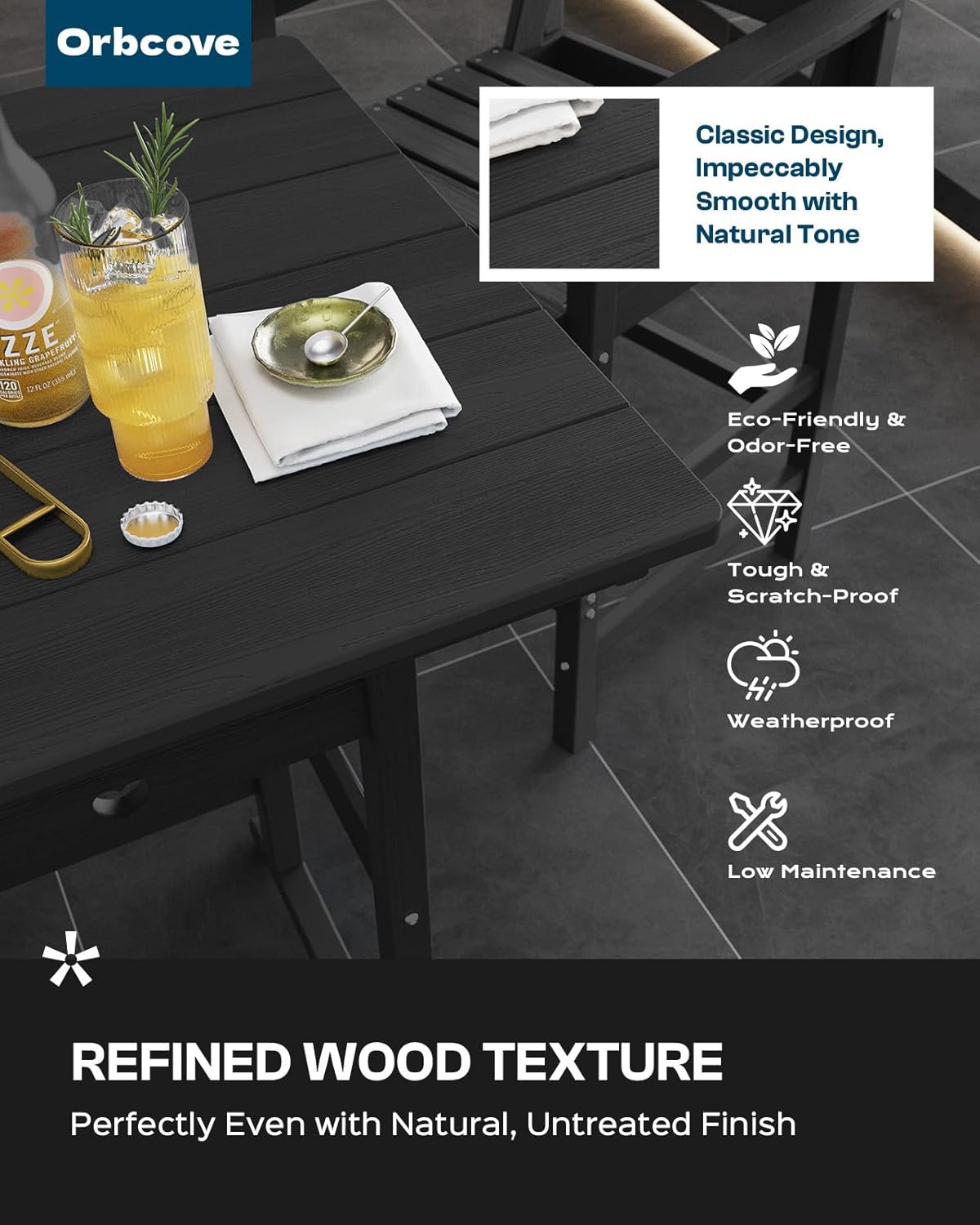 Adirondack Outdoor Bar Table, Durable HDPE Composite, Weather Resistant, Easy to Clean, Perfect for Backyard and Poolside Use, Black