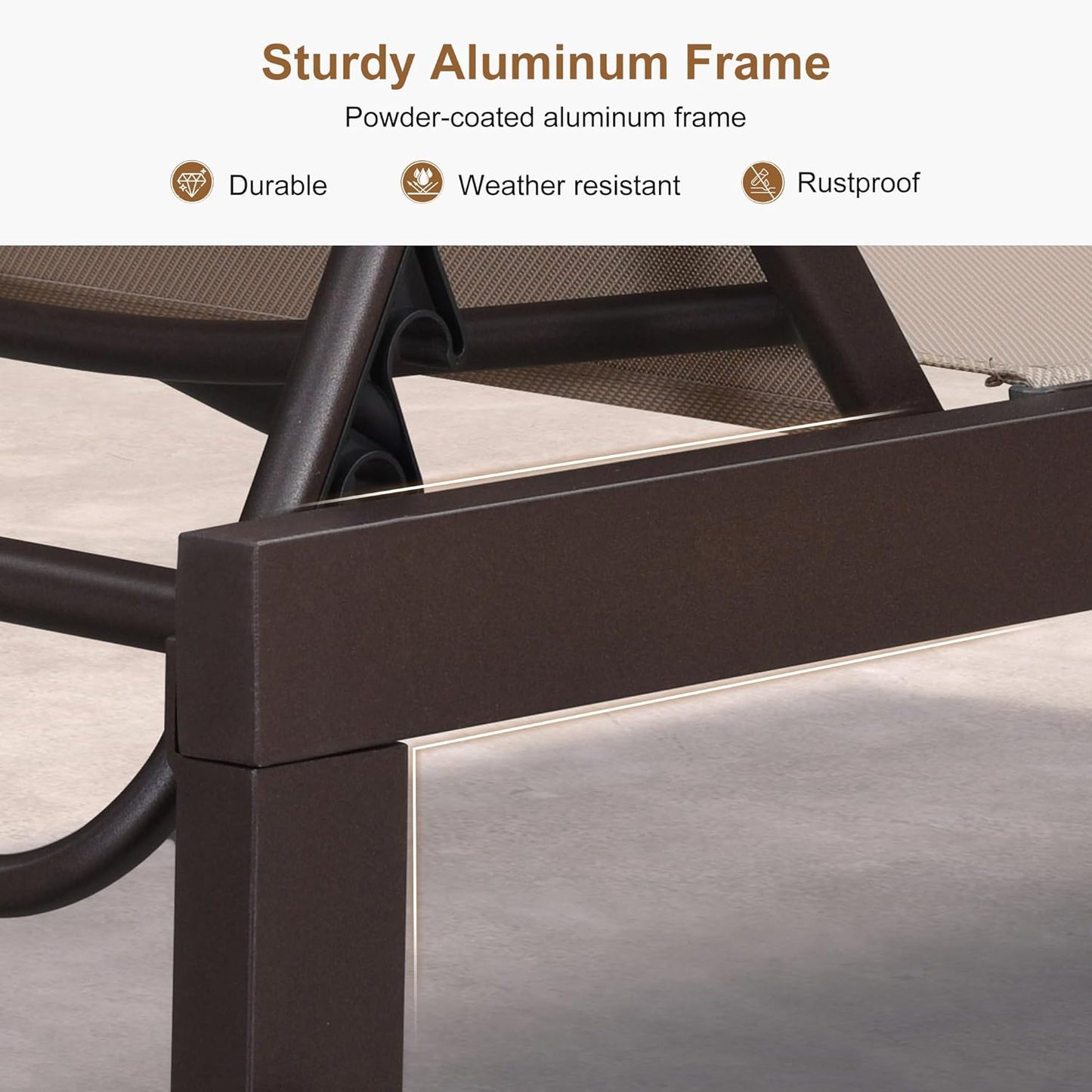 PURPLE LEAF Outdoor Chaise Lounge Chair Set of 3, Pool Lounge Chair for Outside, Aluminum Patio Chaise Lounger with Adjustable Backrest and Wheels for Deck, Outside, Lawn, Garden, Taupe