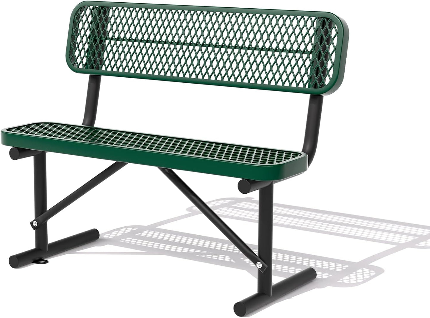 4 Feet Heavy Duty Metal Park Bench for Outside, Outdoor Bench with Backrest & Portable Frame, Commercial Benches for Shopping Malls, Stores, Parks, Patios, Decks, Green