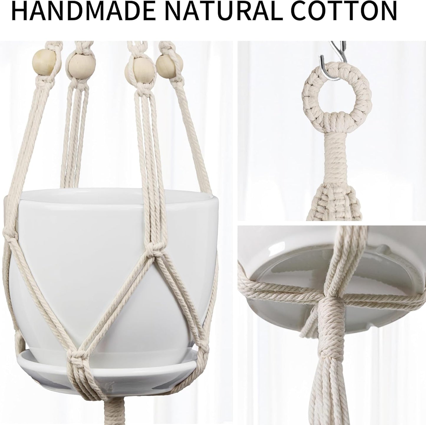 2 Pack Macrame Plant Hanger, 49 Inch, Fits 4-8 Inch Pots, 2 Tier Indoor Outdoor Hanging Planter Basket Flower Pot Holder, Boho Home Decor, Ivory (POTS NOT Included)
