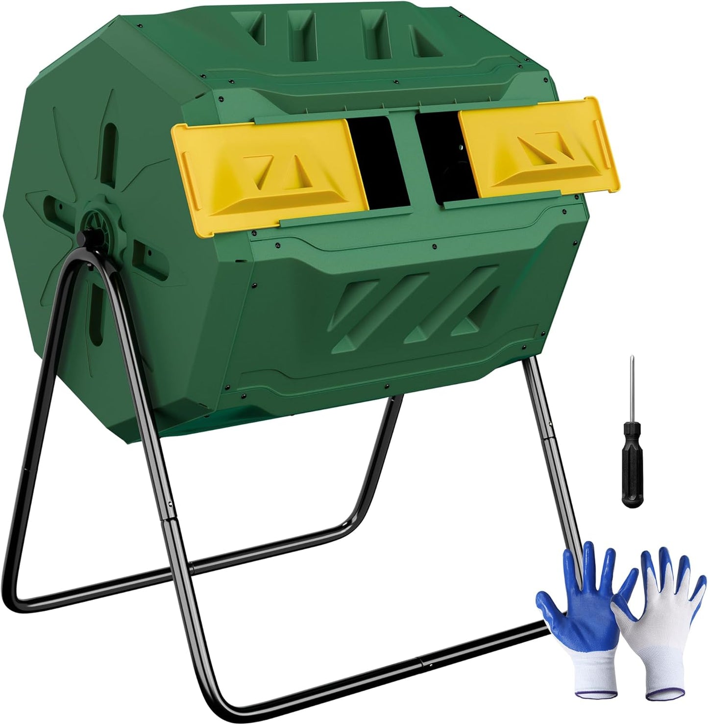 Nouva 43 Gallon Large Composting Tumbler Dual Rotating Chamber Garden Composter Bin Compost Bin with Steel Frame Outdoor Garden Yard,Green