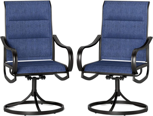 PHI VILLA Patio Swivel Dining Chairs Set of 2, All Weather Outdoor Chair with Padded Textilene & Black Metal Frame for Outdoor Lawn Garden Pooside (Blue)