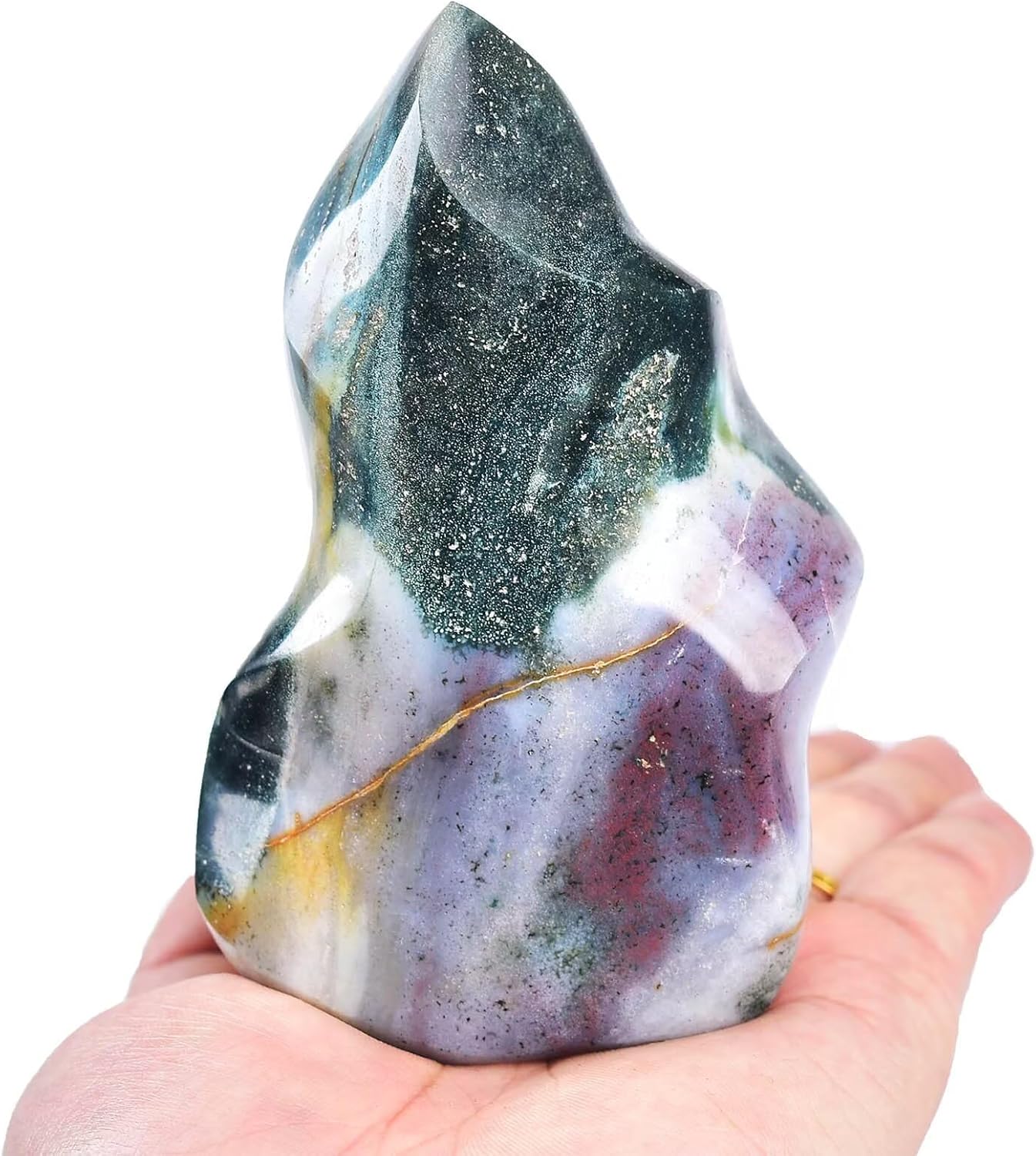AMOYSTONE Ocean Jasper Flame Shaped Stone Towers Obelisk Natural Healing Crystal Quartz Reiki Energy Decoration Home Office Decor 2.2-2.8LBS
