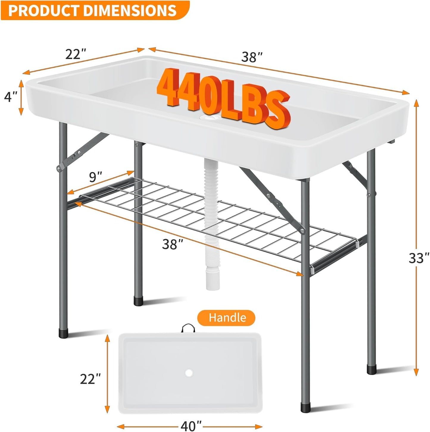 Portable Folding Ice Cooler Table - Outdoor Cooler 4 Foot Table with Removable Matching Skirt and Shelf, Ice Tables for Party, BBQ, Camping, Picnic, Foldable Self-Serving Beverage Cooling Bar(White)