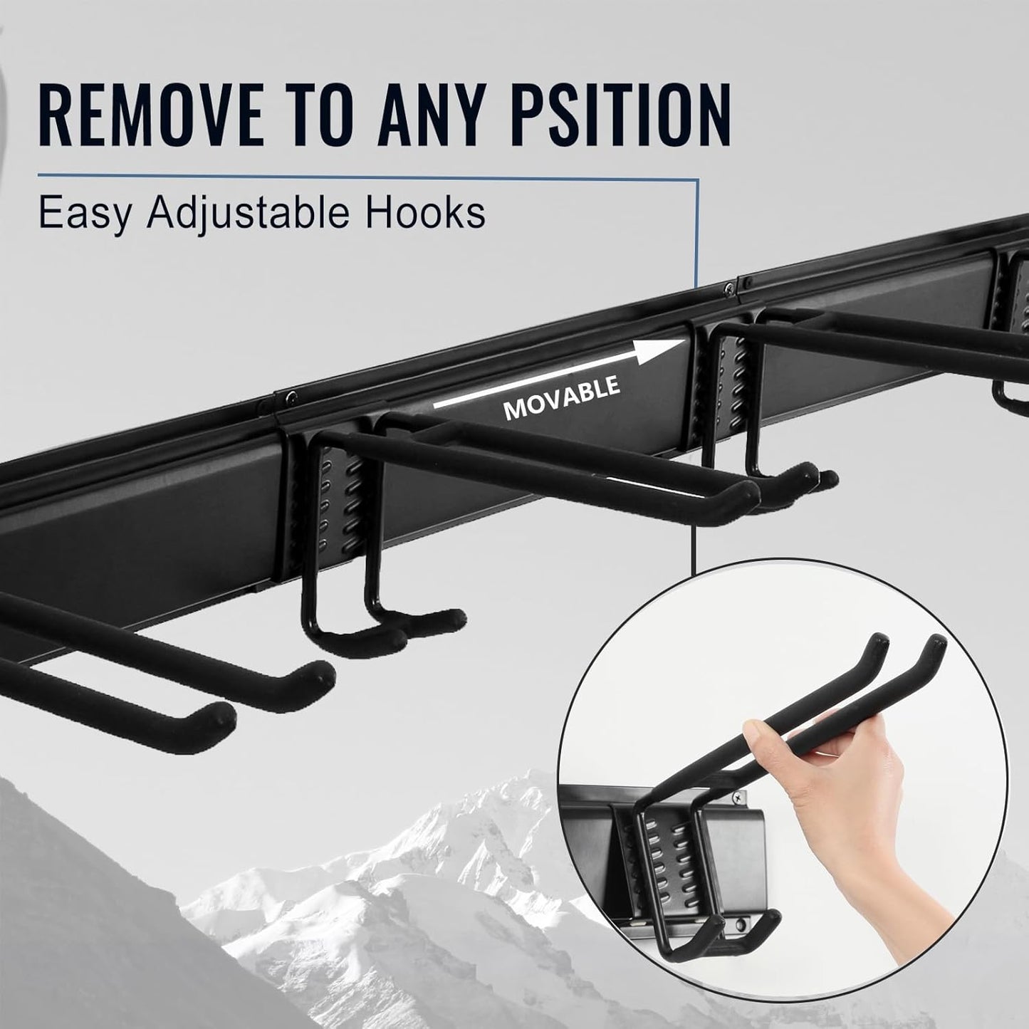 Wall Mount Tool Storage Rack, Heavy Duty Garage Storage Tool Organizer, Garden Tool Wall Hooks and Hangers, Hold Up to 350lbs Black