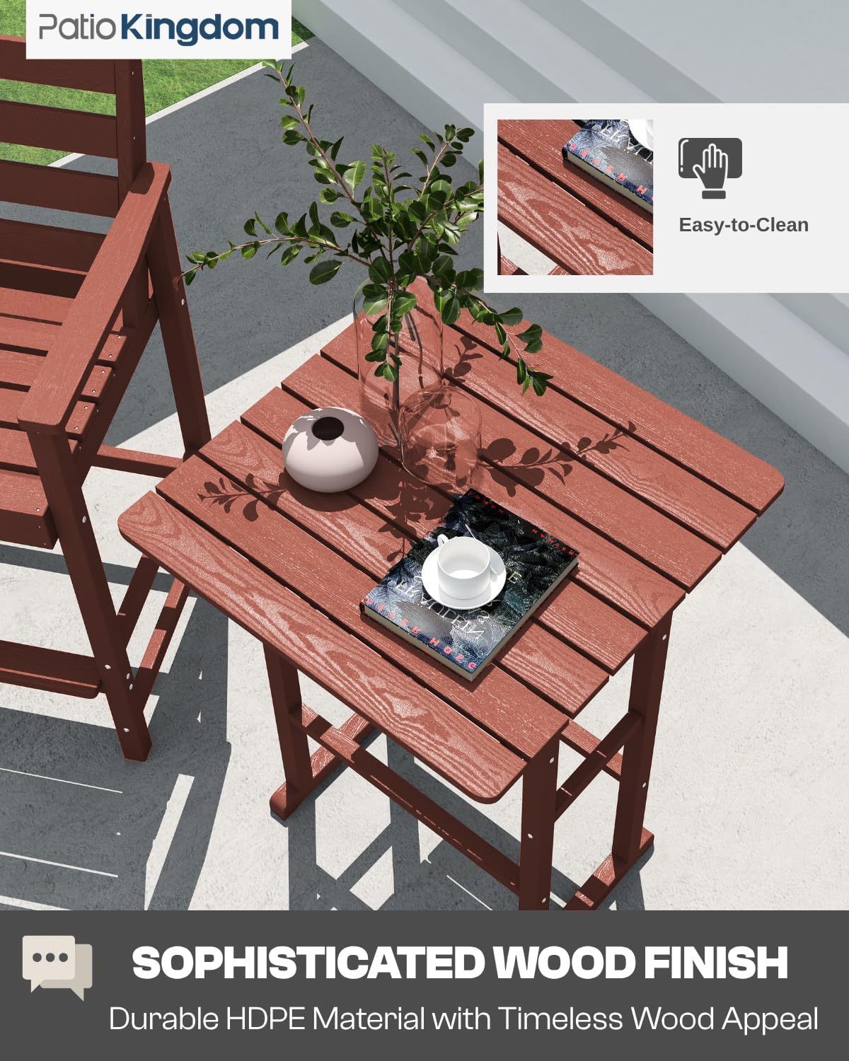 Outdoor Bar Set, 3-Piece HDPE Balcony Set with 2 Tall Adirondack Chairs and Bar Table, All-Weather Bar Height Stools for Patio, Backyard, Poolside (Terracotta)