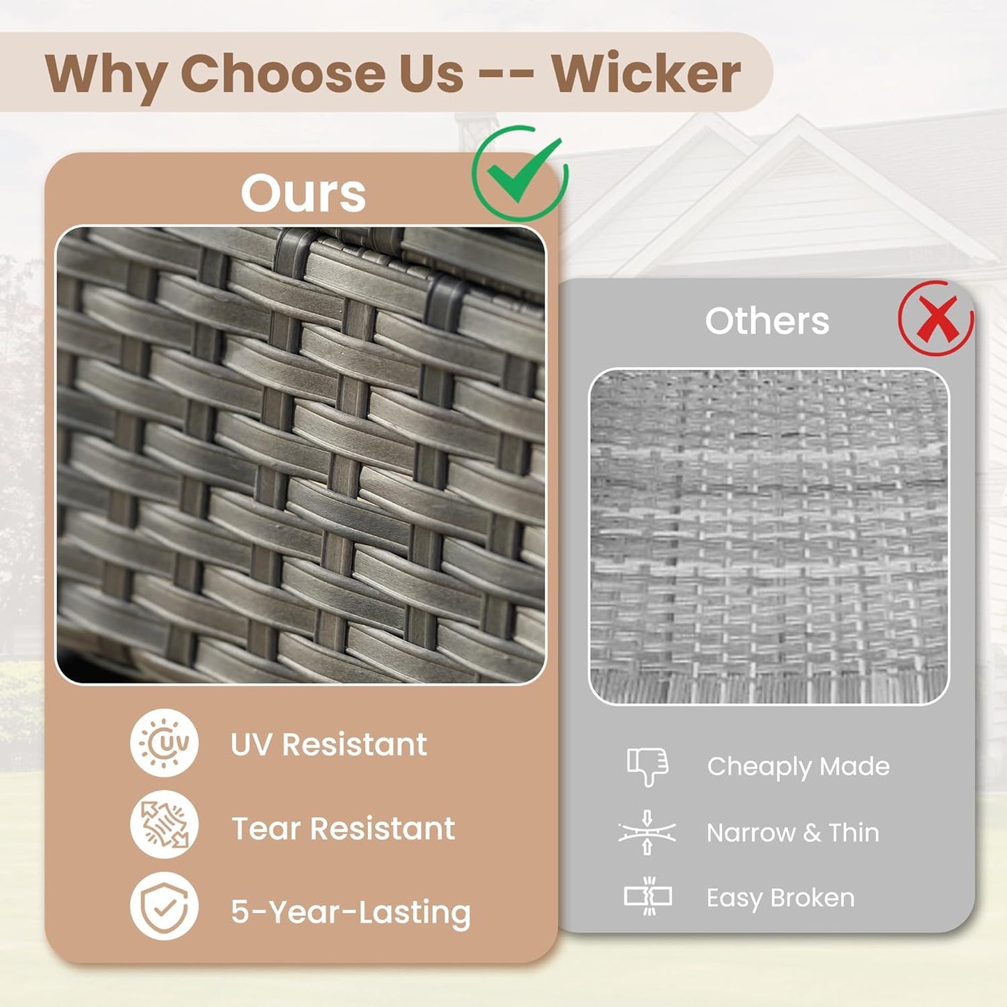 HOOOWOOO Patio Furniture Set,3 Pieces Outdoor Conversation Set,All Weather Wicker Bistro Set Yard Porch High Back Chairs Side Table,Light Gray