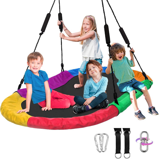 Tree Swing – 60 Inch Oval Saucer Swing for Kids and Adults Outdoor – Backyard Tree Swings with 700Lb Weight Capacity, 900D Oxford Waterproof Fabric Hanging Straps (Multicolor)