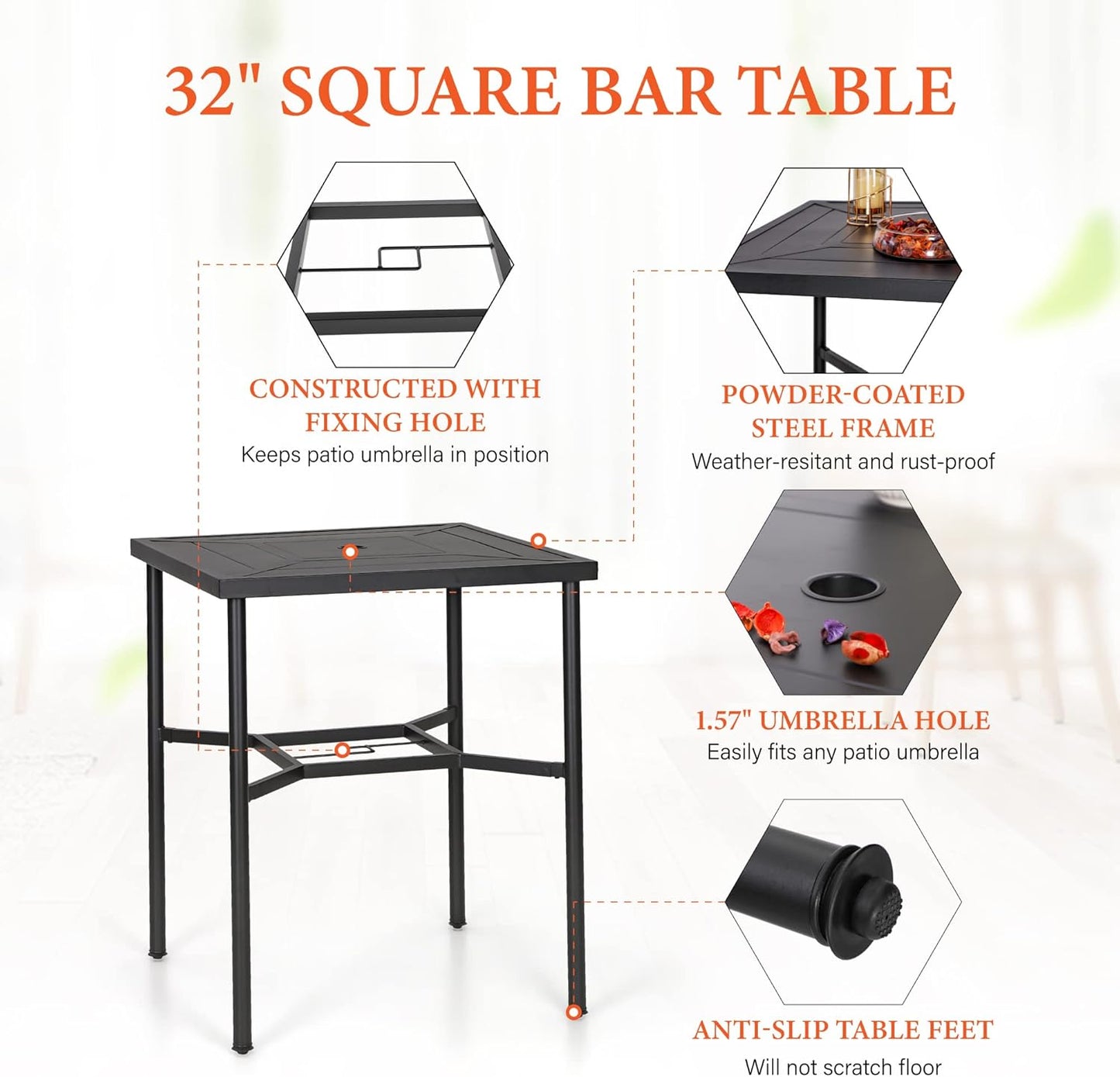 Sophia & William 3 Piece Patio Bar Set with 2 Swivel Bar Stools and 1 Square Bar Table, All Weather Patio Bistro Set with Seat Cushions