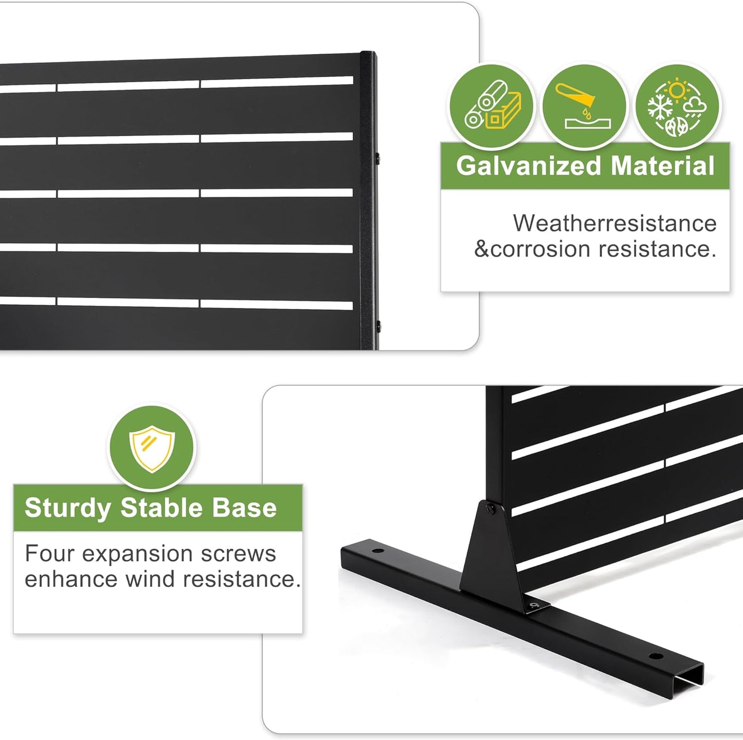 FENCY Metal Privacy Screen with Stand 72" H×44" W Outdoor Freestanding Privacy Panels, Outdoor Privacy Screen for Deck Patio Balcony(Black-Louvered)