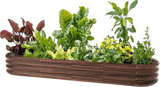 8x2x1ft Oval Galvanized Raised Garden Bed Outdoor 9-in-1 Large Metal Modular Planter Box Raised Beds for Gardening,Vegetables,Fruits,Flowers & Herbs (Brown)