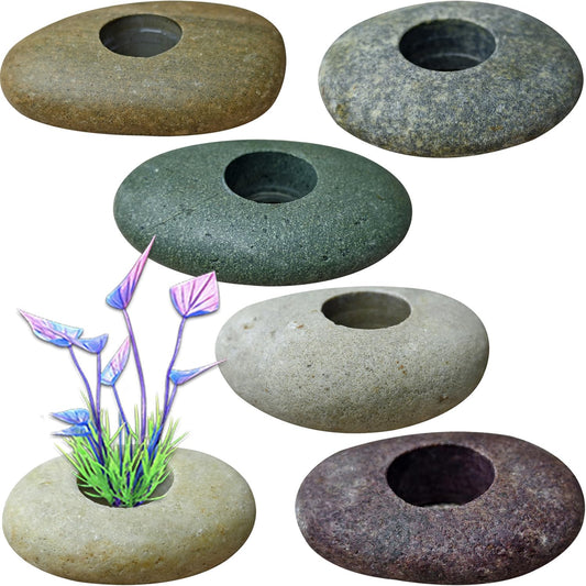 Natural River Stone Plant Weights for Aquarium, Handmade Pebble Anchors for Aquatic Plants, Fish Tank Decorations, Unique Shape & Size, Landscape Plant Weights (Small 0.8″ Hole 6pcs)