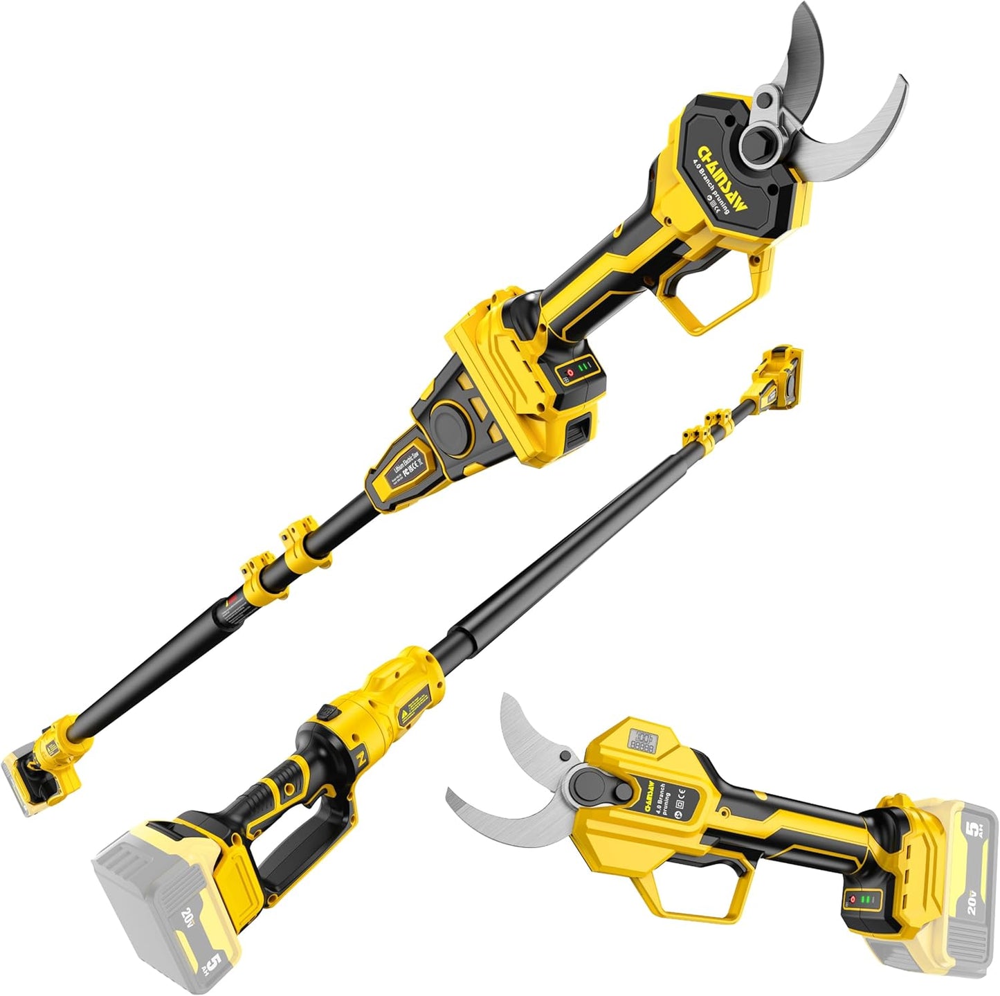 2-IN-1 Electric Pole Pruning Shears Cordless Compatibility with DW 20V MAX Battery, 1.6" Cutting Diameter Pruner, 14.8 FT MAX Extension Pole Saws for Tree Trimming(NO Battery) (Pruning Shears-1)