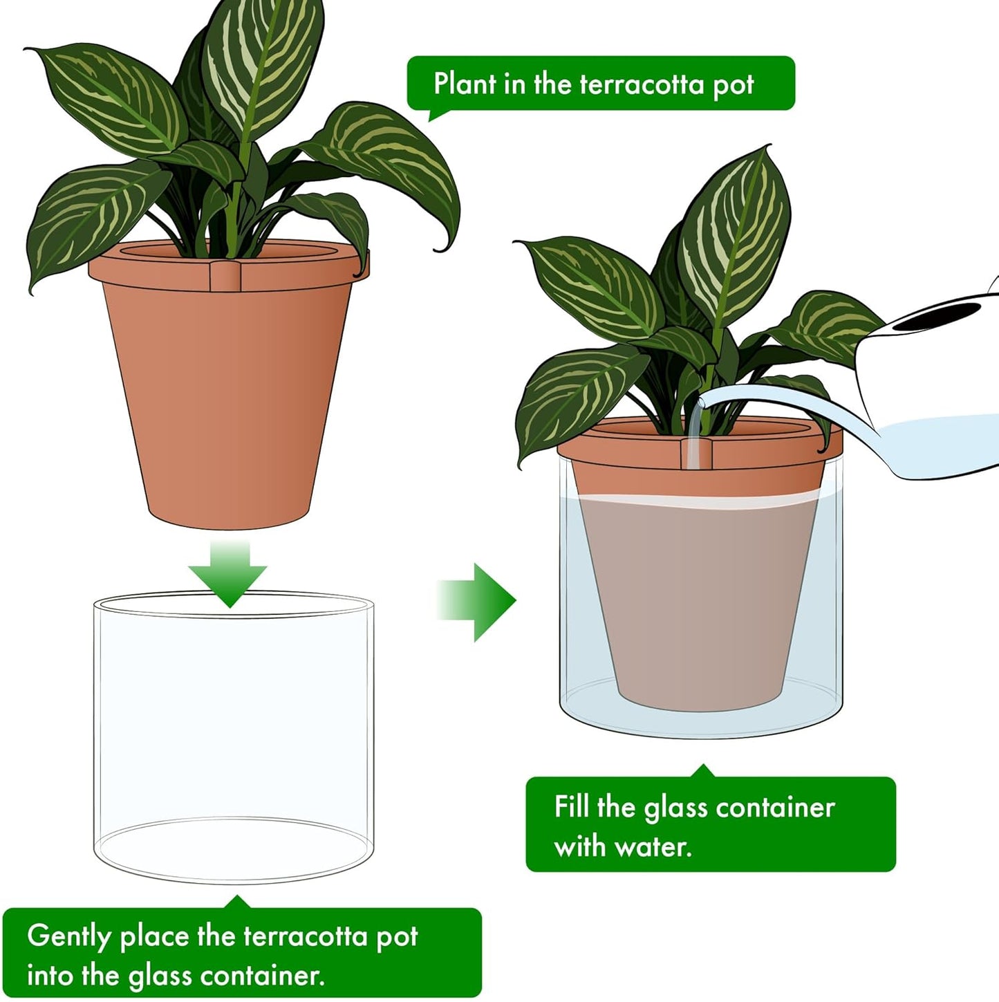 D'vine Dev 10 Inch Design Self Watering Pot for Indoor Plants, Terracotta Planter with Cylinder Glass Cup, 37-X-D-1