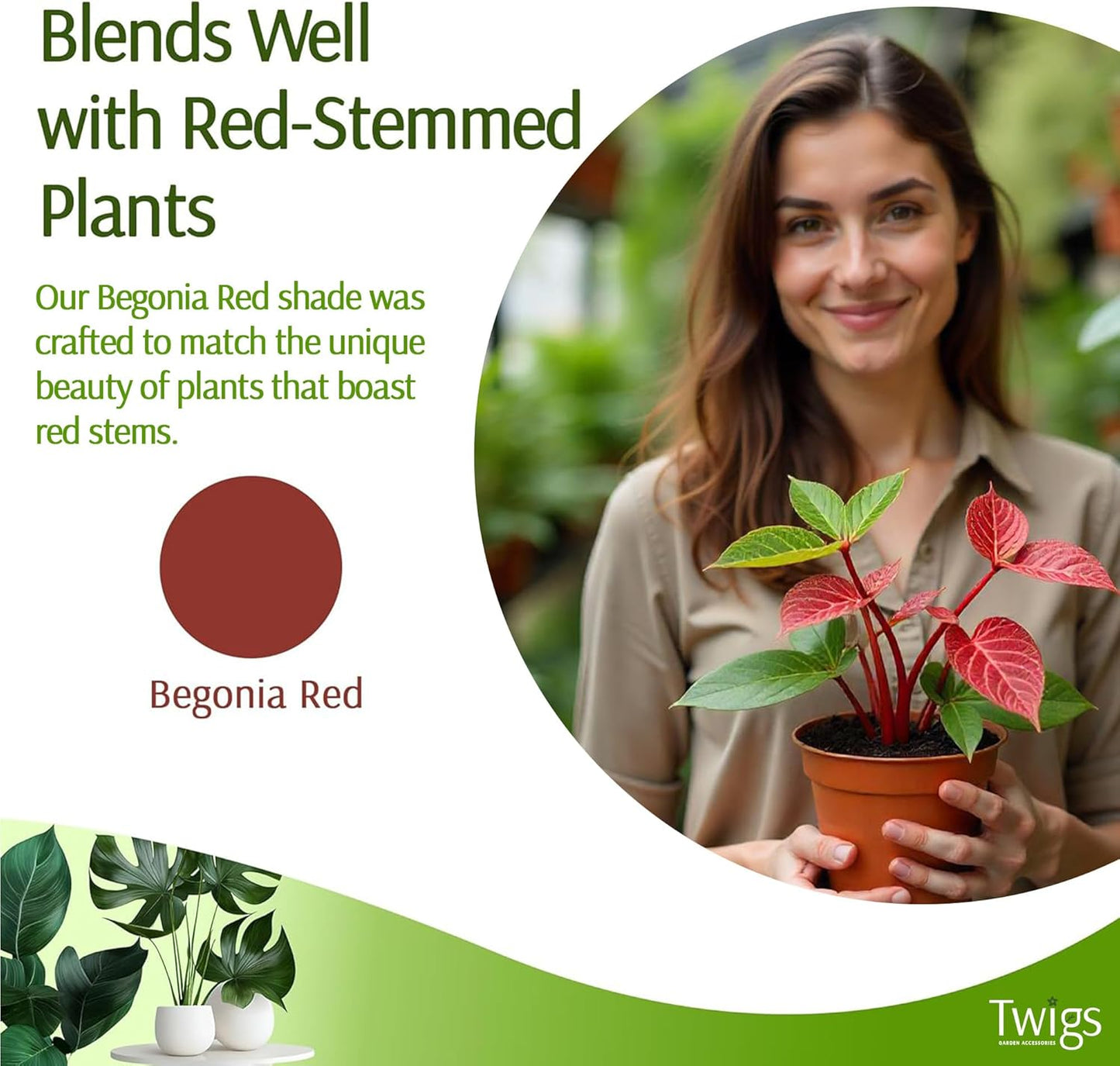 Twigs - Plant Support Stakes for Indoor, Outdoor & Climbing Plants, Gardening Supplies, Garden Accessories, Trellis & Ring Alternative, Made in USA - Begonia (Red), 10 Pack, 12" L, Mini Twigs