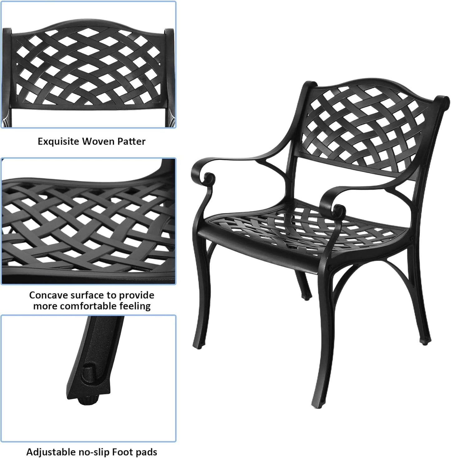 5 Piece Cast Aluminum Outdoor Dining Set, Outdoor Table and Chairs Set of 4, Patio Dining Set with 4 Chairs and 42" Round Table, Patio Conversation Set with 1.97" Umbrella Hole