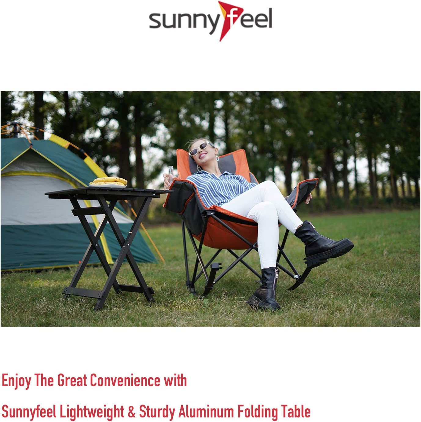 SUNNYFEEL Folding Camping Table - Lightweight Aluminum Portable Picnic Table, 18.5x18.5x24.5 Inch for Cooking, Beach, Hiking, Travel, Fishing, BBQ, Indoor Outdoor Small Foldable Camp Tables
