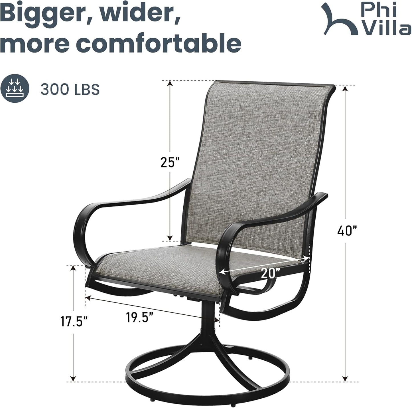 PHI VILLA Patio Swivel Dining Chairs Set of 8, Outdoor Metal Chair with Textilene Mesh Fabric, Gentle Rocker Chair, Black Frame for Deck Lawn Garden