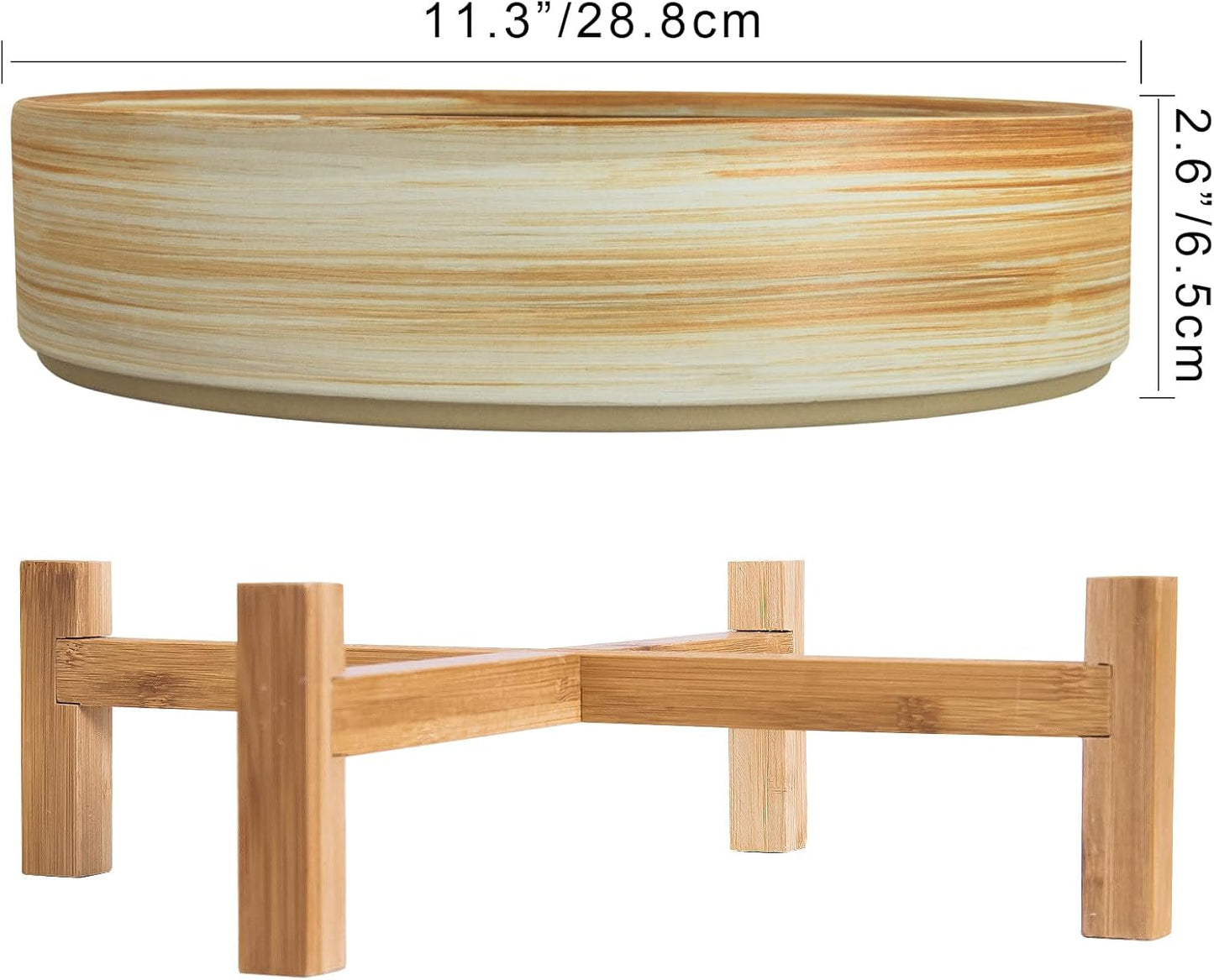 ARTKETTY Succulent Pots - 11 Inch Large Plant Pots Ceramic Bonsai Pots with Drainage Stand, Shallow Succulent Planters for Indoor Plants Decorative Flower Cactus Planter Bowl