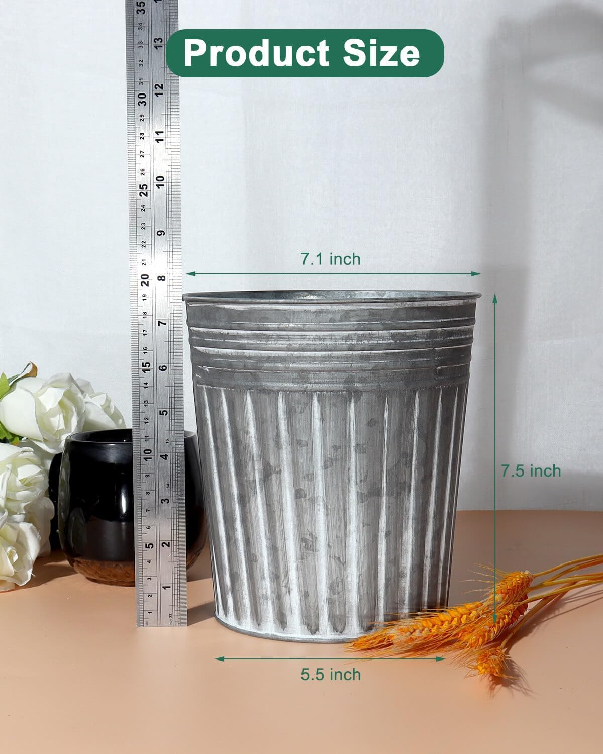 vensovo 7 Inch Silver Metal Rustic Flower Pots - 6Pcs Medium Galvanized Planters with Drainage Hole and Rubber Plug, Rustproof Metal Bucket Plant Pots Farmhouse Vintage Style for Decor