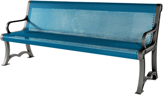 Coated Outdoor Furniture Heavy-Duty Outdoor Bench Thermoplastic Coated, Punched Steel, Commercial-Grade Garden Bench, Made in America (Portable with Back, 6 Ft, Light Blue)
