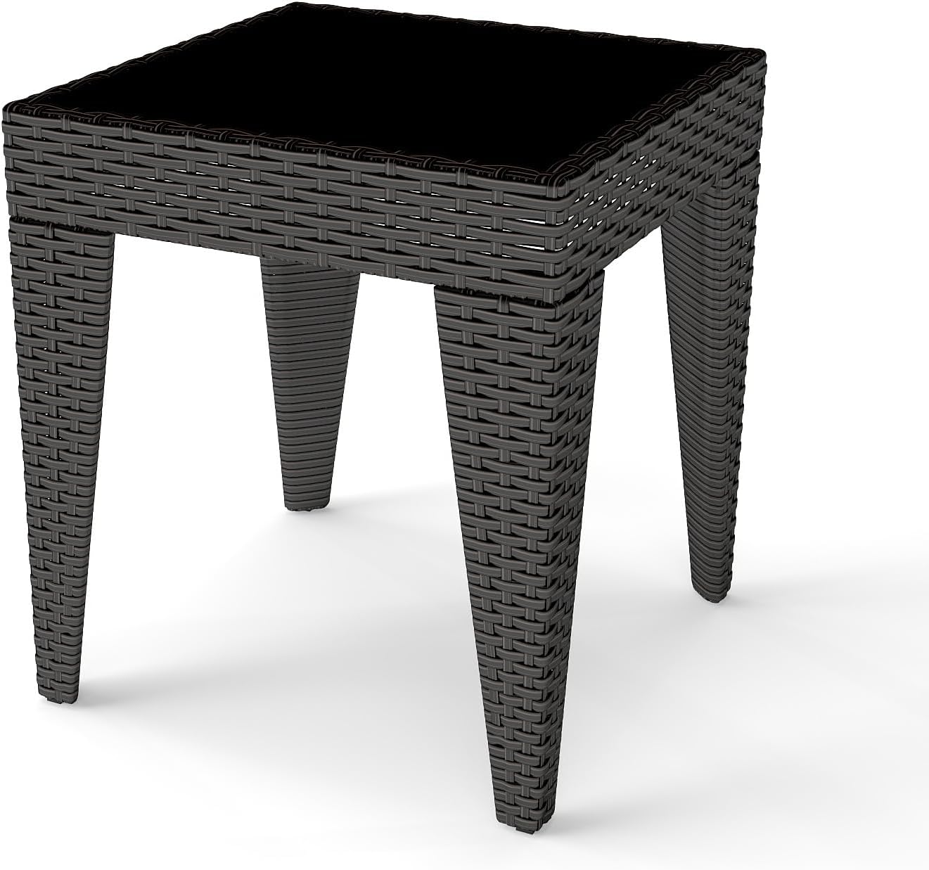 Outdoor Small Patio Table - PE Rattan Coffee Table, Wicker Side Table for Patio, Balcony & Porch, Durable & Iron Frame (2, Rattan Black)