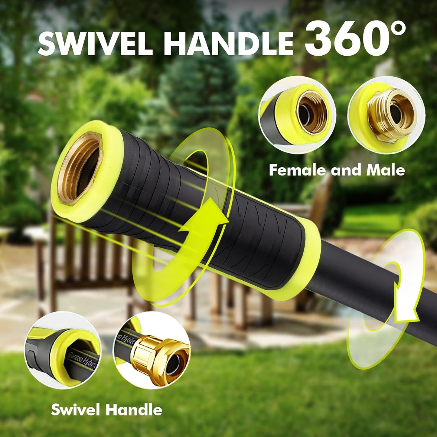 Garden Hose 25FT - PHLEX PRO Heavy-Duty Premium 5/8'' Rubber 3-Layer Water Hose - Innovation Flexible Hybrid Lightweight Water Hose, Full Brass Male to Female Fittings
