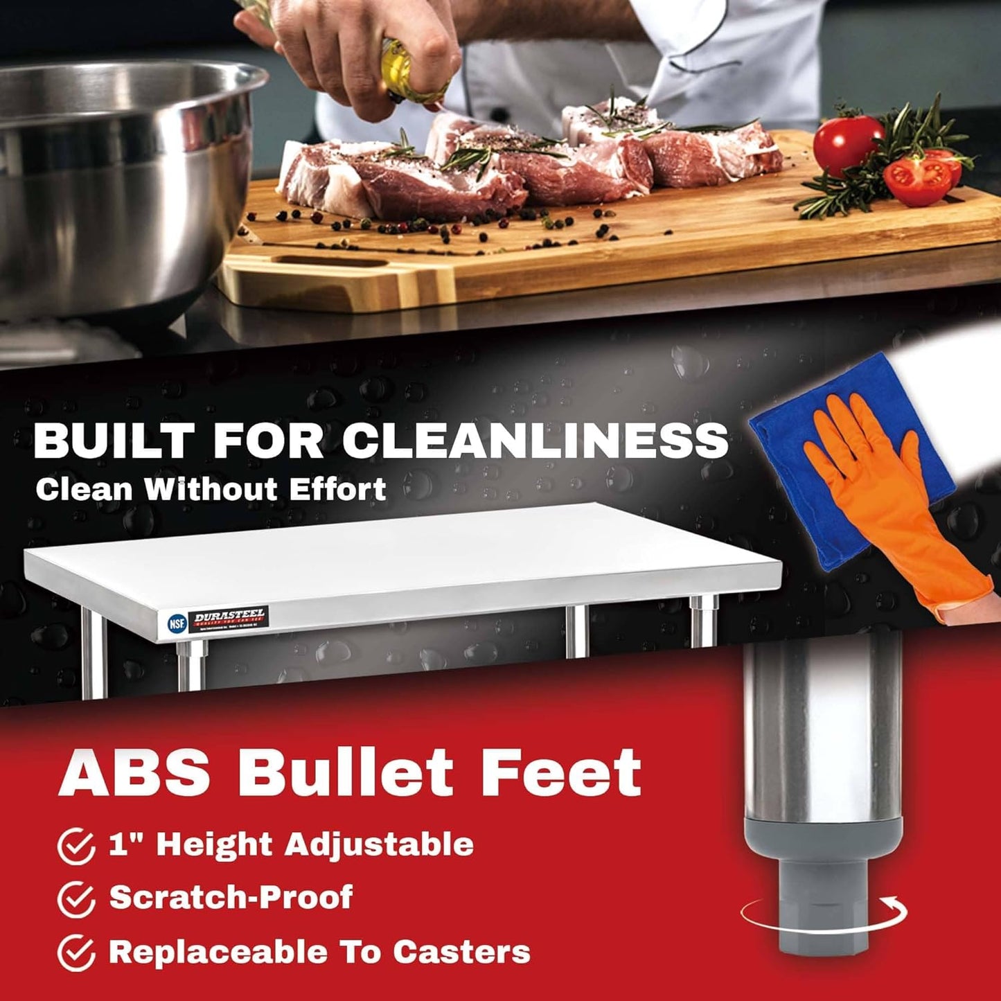 DuraSteel Food Prep Stainless Steel Table - 24 x 60 Inch Commercial Metal Workbench with Adjustable Under Shelf - NSF Certified - for Restaurant, Warehouse, Home, Kitchen, Garage