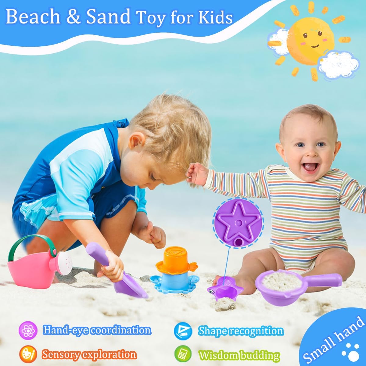 Baby Bath Toys for Kids Ages 1-3 Toddler Bath Pool Toys for 1-3 2-4 Water Can Bathtub Pool Water Table Beach Toys Baby Gifts (Small Hand) (Small-6Pcs)