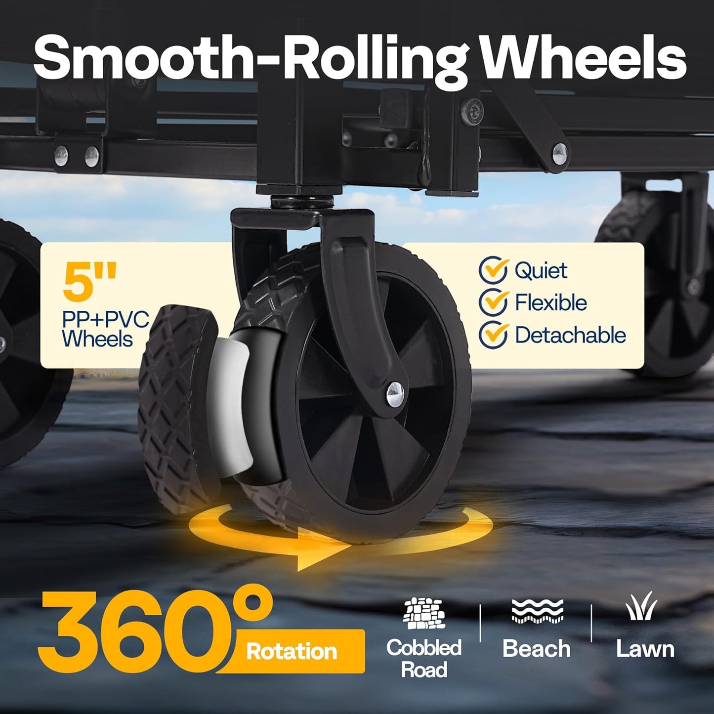 VIVOHOME Collapsible Wagon Cart Lightweight Portable Folding Utility Wagons with All-Terrain Wheels for Grocery Sports Garden Shopping Camping