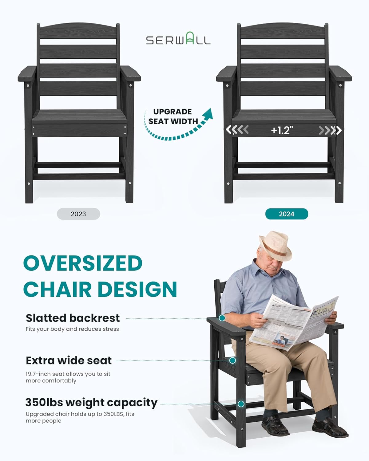 SERWALL Patio Dining Table and Bench Set for 6, Black
