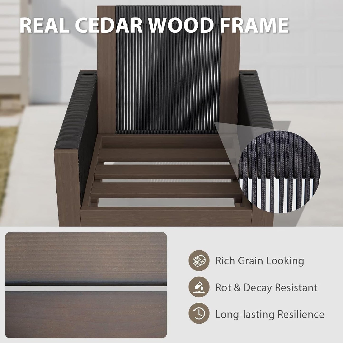 EAGLE PEAK Natural Wood Outdoor Patio Furniture, Cedar Furniture, Conversation Set, Outdoor Seating for Deck Patio Porch, Sofa 4 Chairs 2 Ottomans & Coffee Table, 8 Pieces, Brown/Red