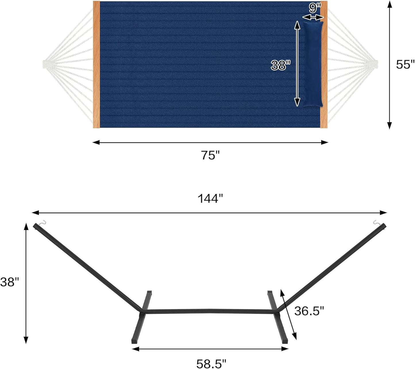 Two Person Hammock with Stand Heavy Duty, Outdoor Patio Hammock with Portable Steel Stand, Large Double Hammocks,480lbs Capacity.(Dark Blue)