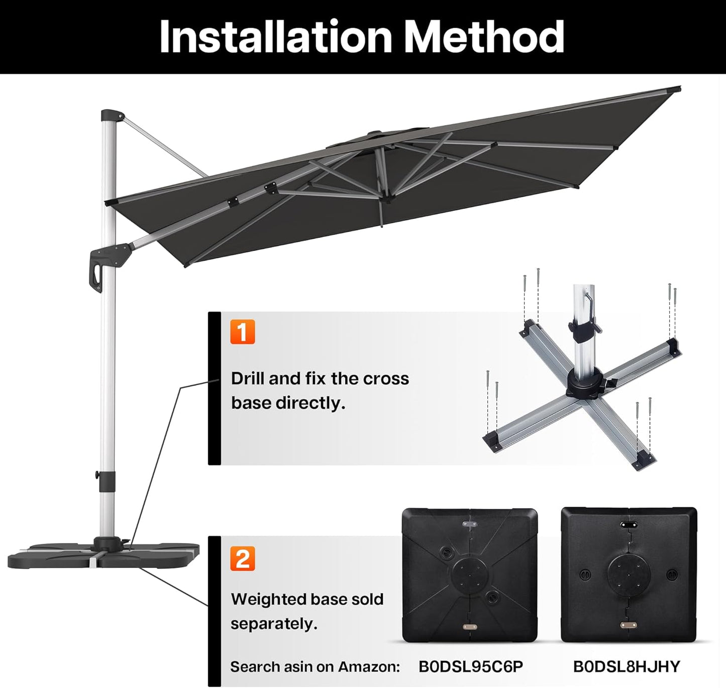Patio Umbrella, 9' X 12' Outdoor Cantilever Umbrella with 360-degree Rotation for Garden, Deck, Backyard, Pool and Beach, Grey