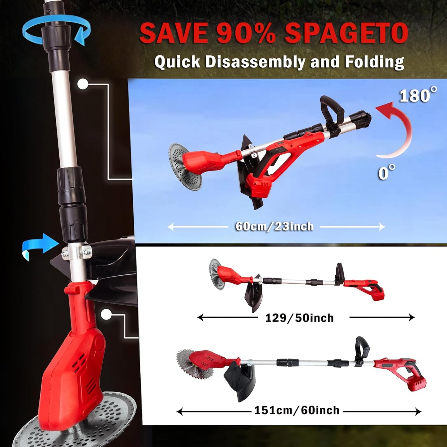 Cordless String Trimmer Compatible with Milwaukee 18V Batteries,Folding 3 in 1 Electric Weed Wacker with Brushless Motor,8 INCH Electric Weed Wacker/Edger Trimmer for Lawn,Garden,Yard(Tool Only)