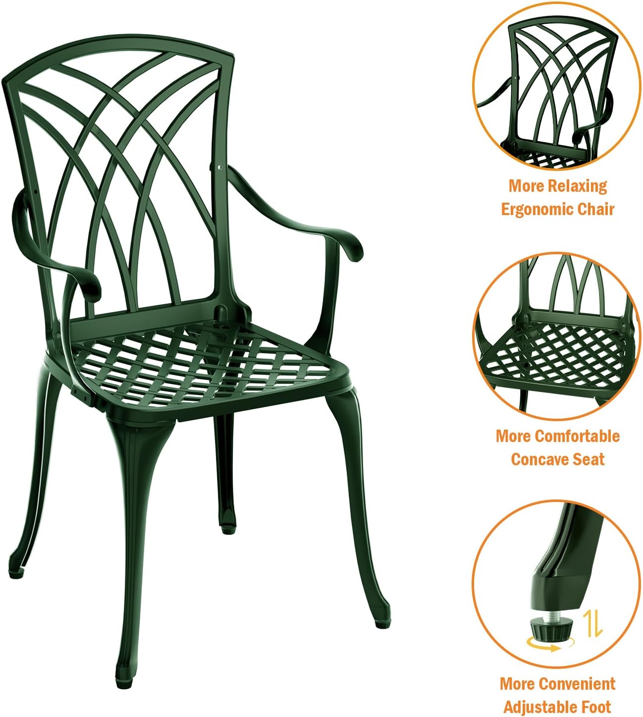 Patio Bistro Set 3 Piece, Cast Aluminum Bistro Set for 2 w/Umbrella Hole, Outdoor Table and Chairs Set of 2, Bistro Set for Balcony/Backyard/Garden, Green