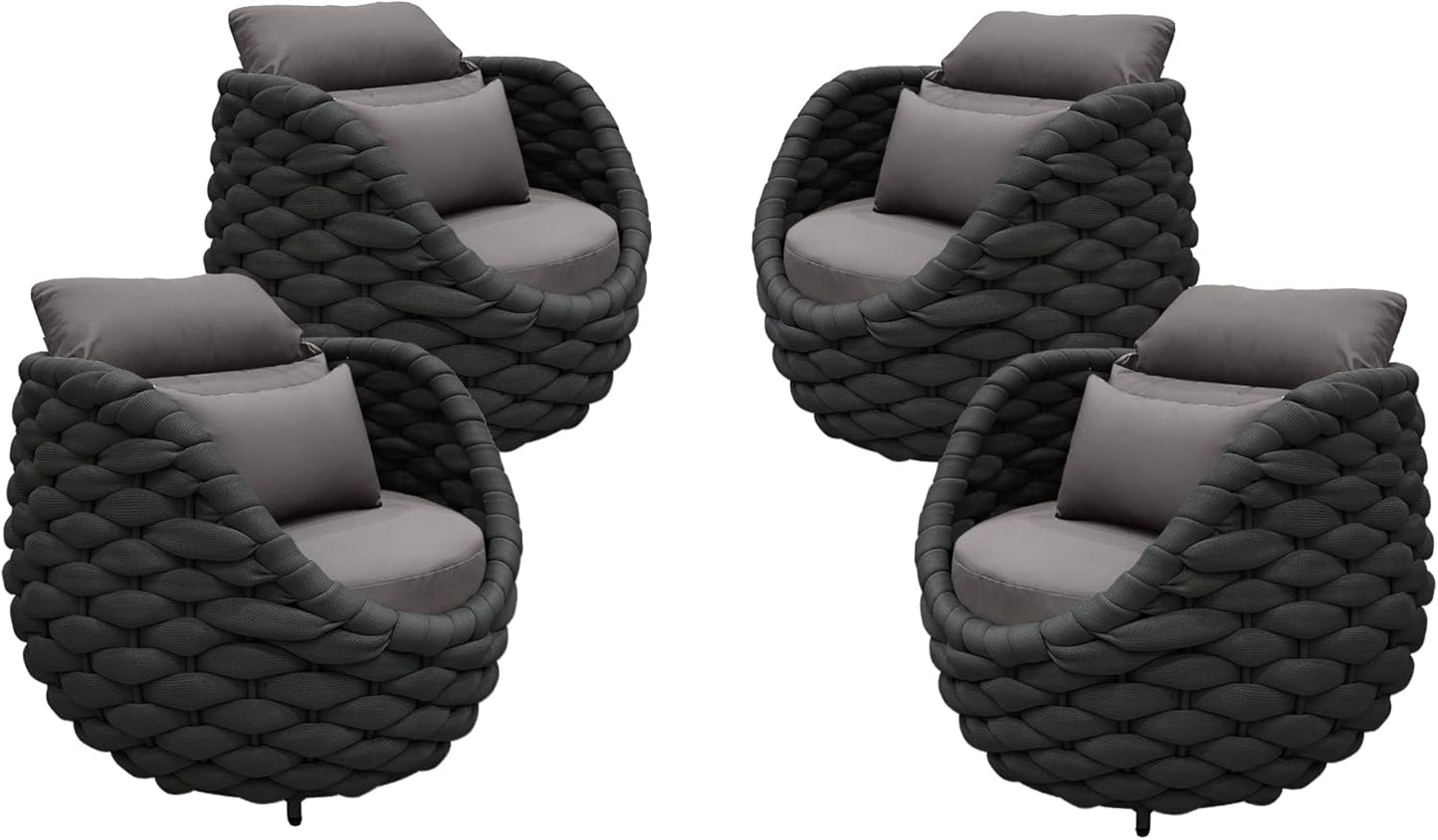 TWT 4 Pieces Patio Sofas All-Weather Rope Balcony Furniture with Cushions & Pillows, Patio Couch Outdoor Patio Furniture Set for Indoor, Balcony, Backyard, Poolside, Dark Grey