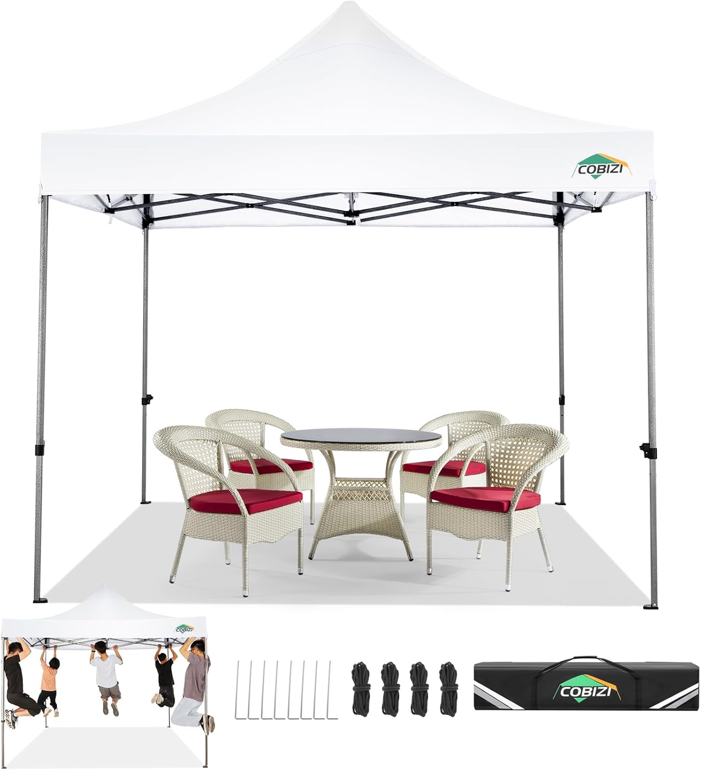 COBIZI 10x10 Pop Up Canopy Tent 10x10 Easy up Canopy, Heavy Duty Outdoor Canopy UPF 50+ All Weather Waterproof Instant Party Tents for Parties Gazebo with Handbag, White(Windproof Upgraded)