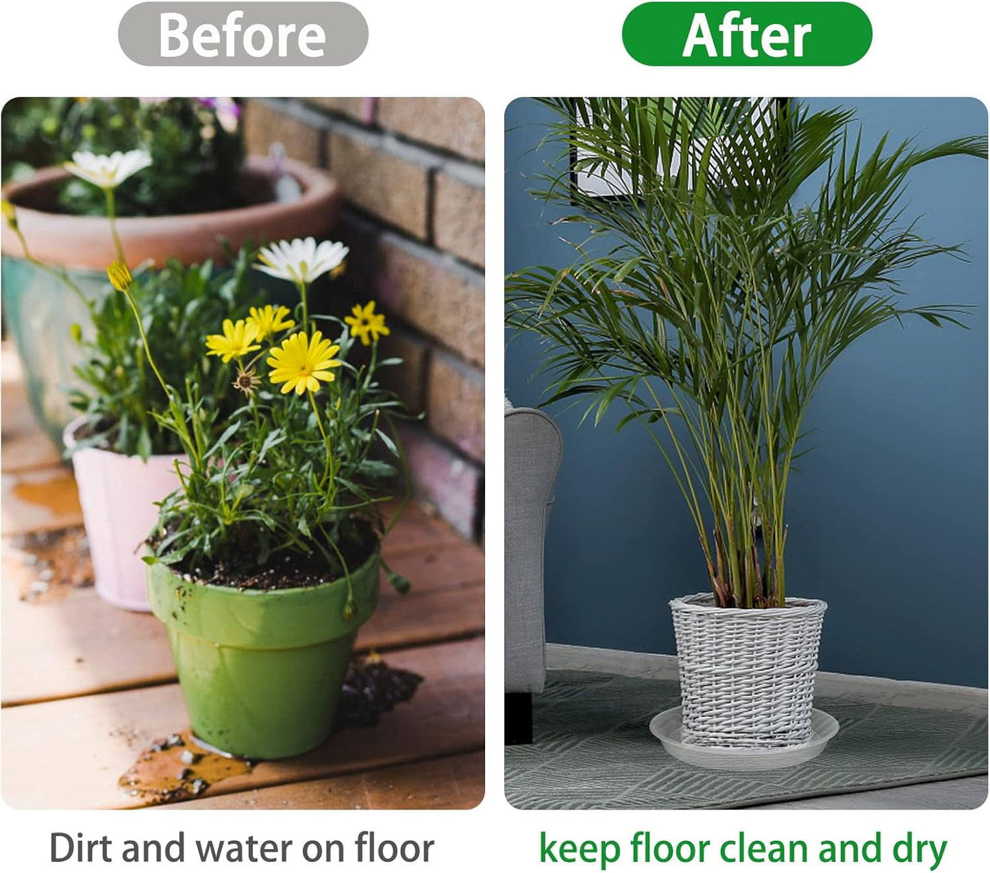 TITE 3 Pack Plant Saucer Heavy Large Planter Durable Thicker Plastic Plant Trays for Indoors and Outdoor,Plant Saucer Drip Trays (Transparent, 16 inch)