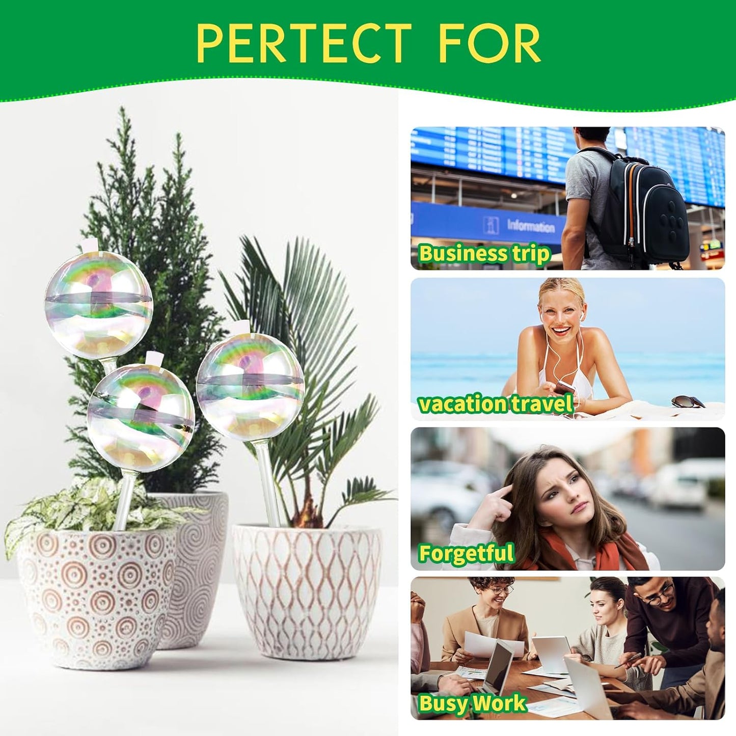 ZephyrBloom 13 oz Up 2 Weeks Large Plant Watering Globes & Bulbs, Self Watering Glass Globes to Water Plants While Away, Indoor Outdoor Automatic Slow-Release Watering Bulbs for Houseplants 2 Pack