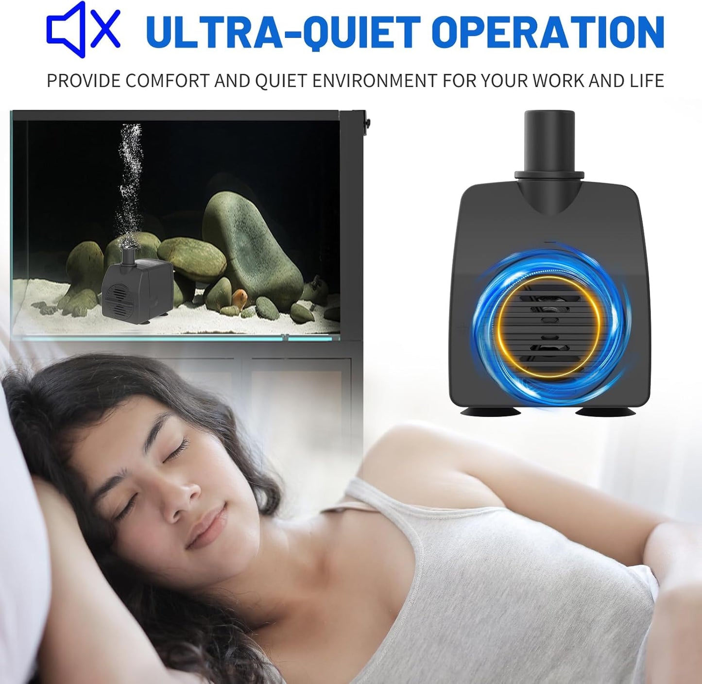 Submersible Pump 200GPH with AUTO-Shut-Off 5.2ft High Lift for Fountains, Hydroponics, Ponds, Aquariums & More