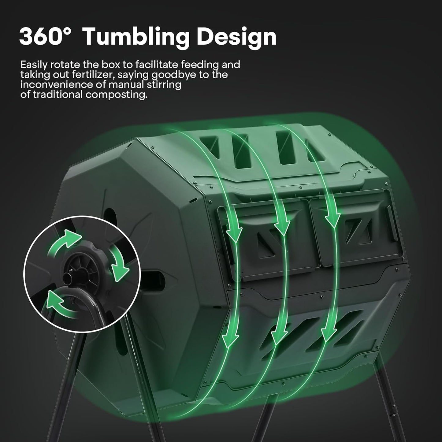 Athena Collection Compost Tumbler, 2 X 21.5 Gallons Dual Composter Chamber Outdoor, Easy Turn & Fast Rotating Compost Bins with 2 Sliding Doors, Easy Assembly, for Garden, Yard and Outdoor Use