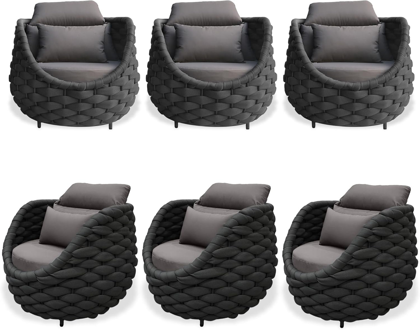 TWT 6 Pieces Patio Sofas All-Weather Rope Balcony Furniture with Cushions & Pillows, Patio Couch Outdoor Patio Furniture Set for Indoor, Balcony, Backyard, Poolside, Dark Grey