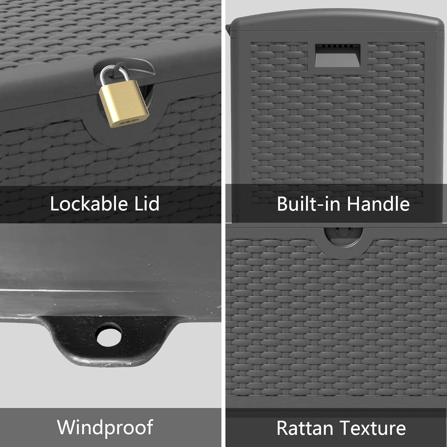 Upgrade 80 Gallon Waterproof Large Resin Deck Box Indoor/Outdoor Lockable Storage Container and Seating for Garden, Pool, and Patio (80 Pro Gallon, Black)