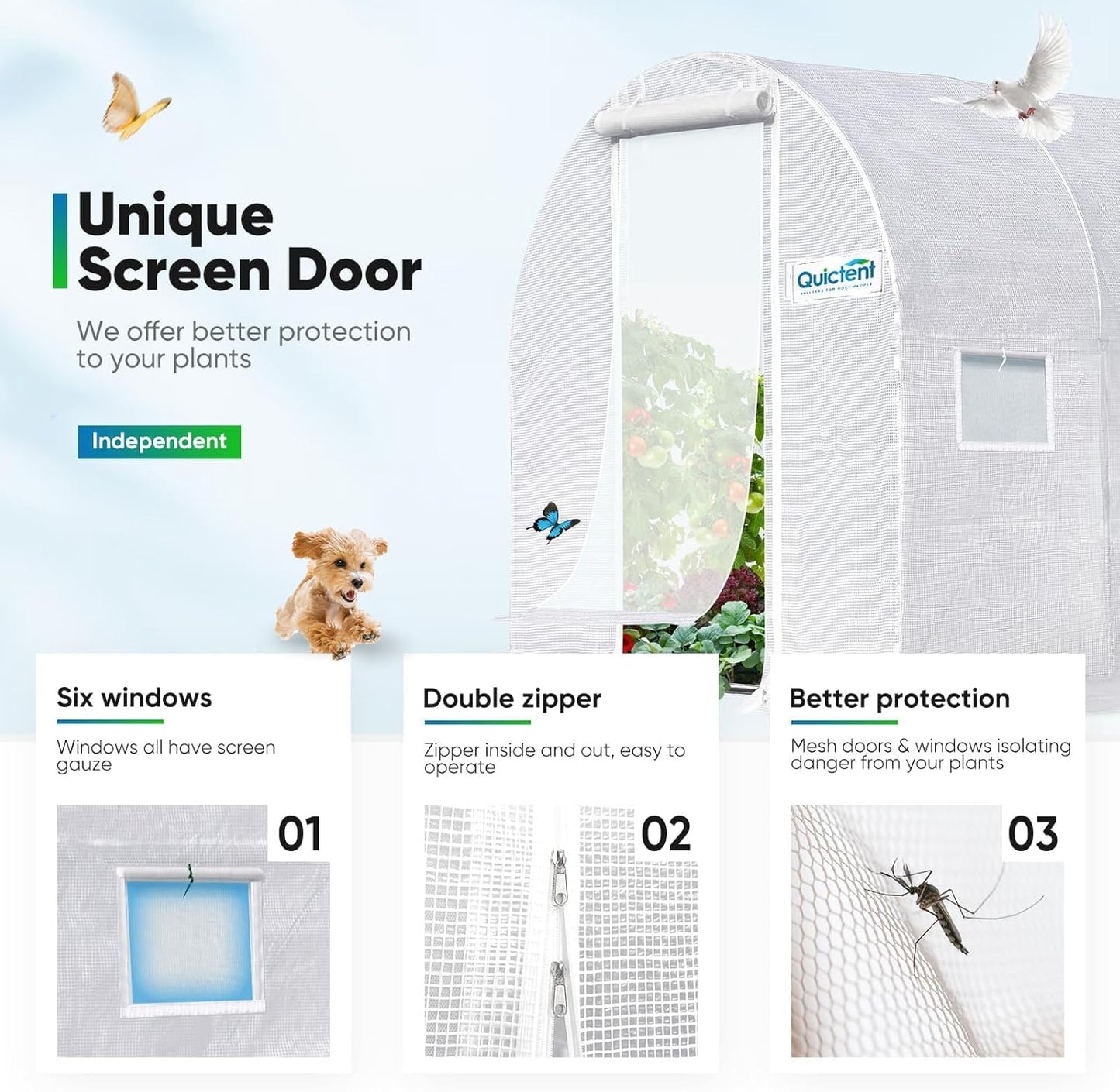 Quictent Premium Greenhouse for Outdoors, 10x6.6x6.6FT Upgraded Portable Walk-in Heavy Duty Frame Large Garden Plant Hot Outside Hoop House, 6 Ventilated Screen Window and Zipper Screen Door, White