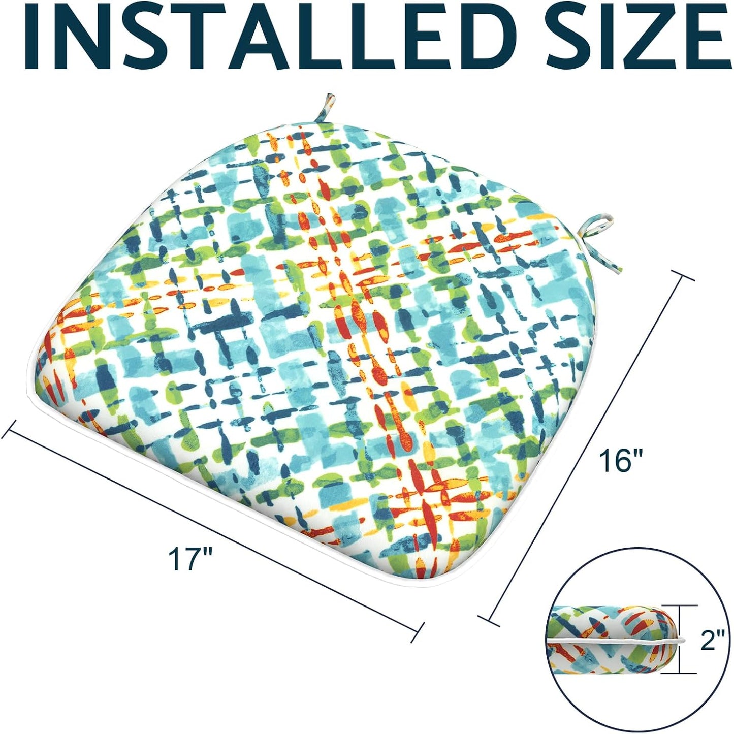 Indoor/Outdoor Chair Cushions 16x17 Inch, Patio Chair Cushions with Ties, All Weather Seat Cushions for Patio Furniture Home Garden Chair Use, Set of 2,Acapa Opal Geometric