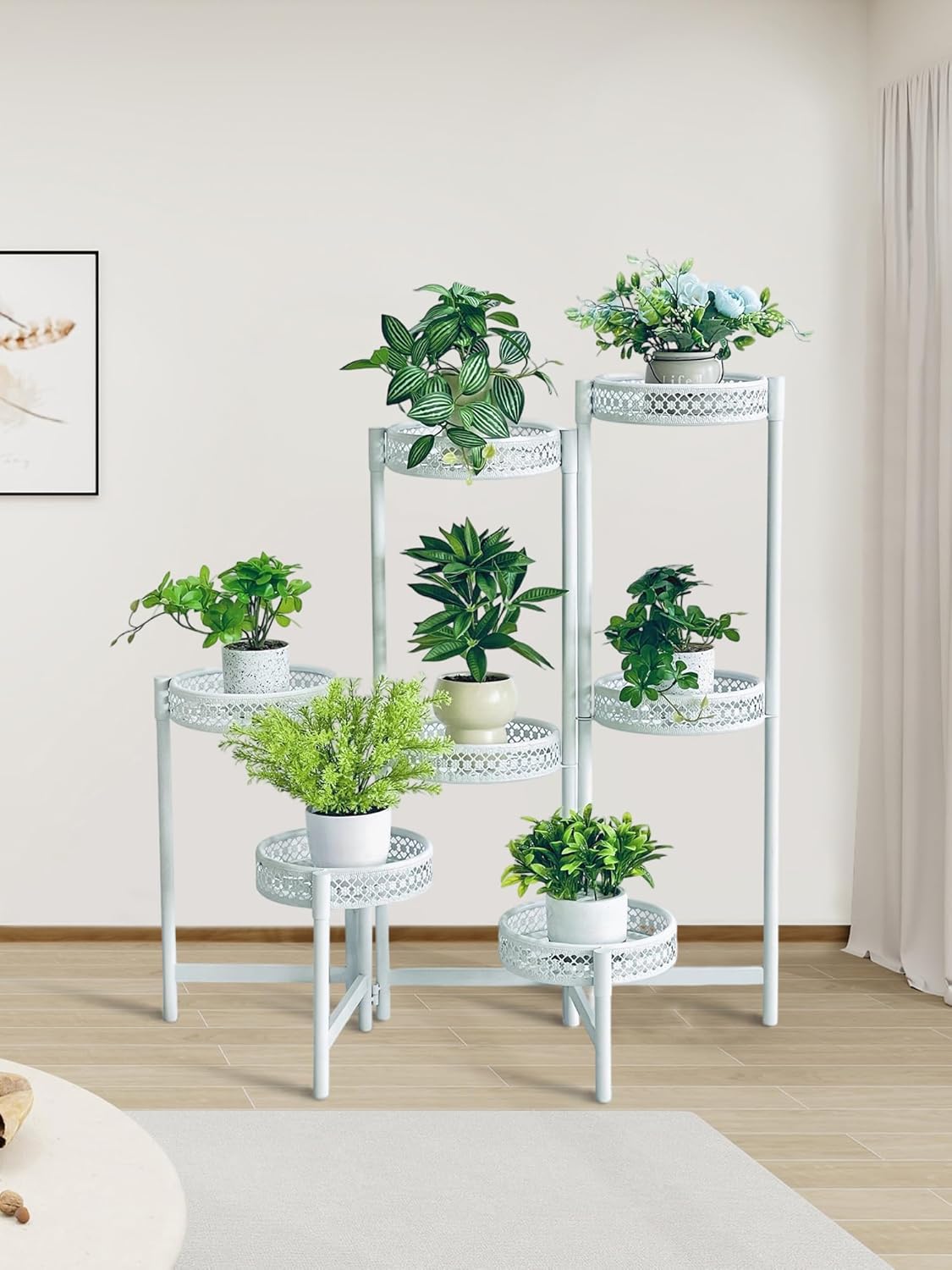 7 Tier Plant Stand Indoor Outdoor, Corner Tiered Plant Stands, Planter Display Rack for Multiple Plants, Wrought Iron Flower Stand, Folding Tall Plant Rack Shelf for House Patio Garden - WhiteWave