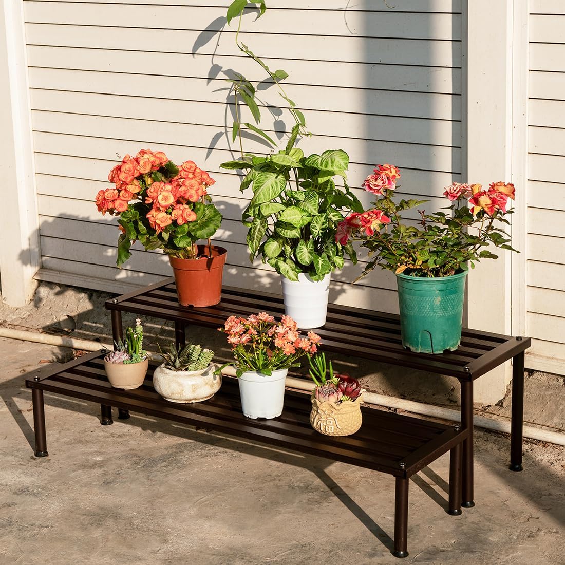 Metal Plant Stand, Rust-proof Aluminum Display Rack, Plants Display Stands Decoration Racks for Living Room Garden Balcony Patio (Ebony, 41.3Inch Low Leg)